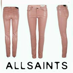 ALLSAINTS Spitalfields Pink Coated Skinny Jeggings Size 28 Designer Denim